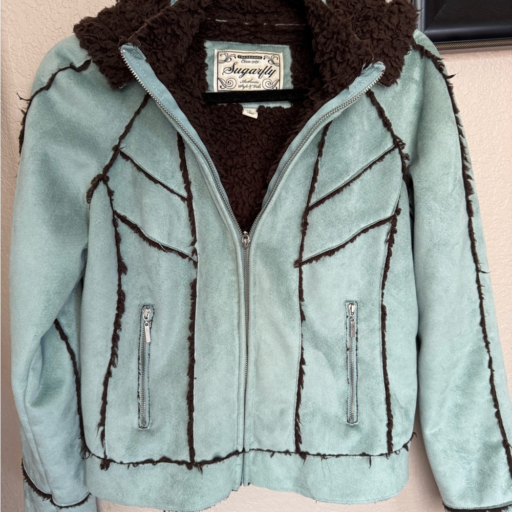 Sugarfly Women's Teal and Brown Teddy Jacket